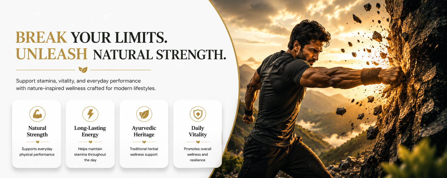 A promotional banner with the text 'BREAK YOUR LIMITS. UNLEASH NATURAL STRENGTH.