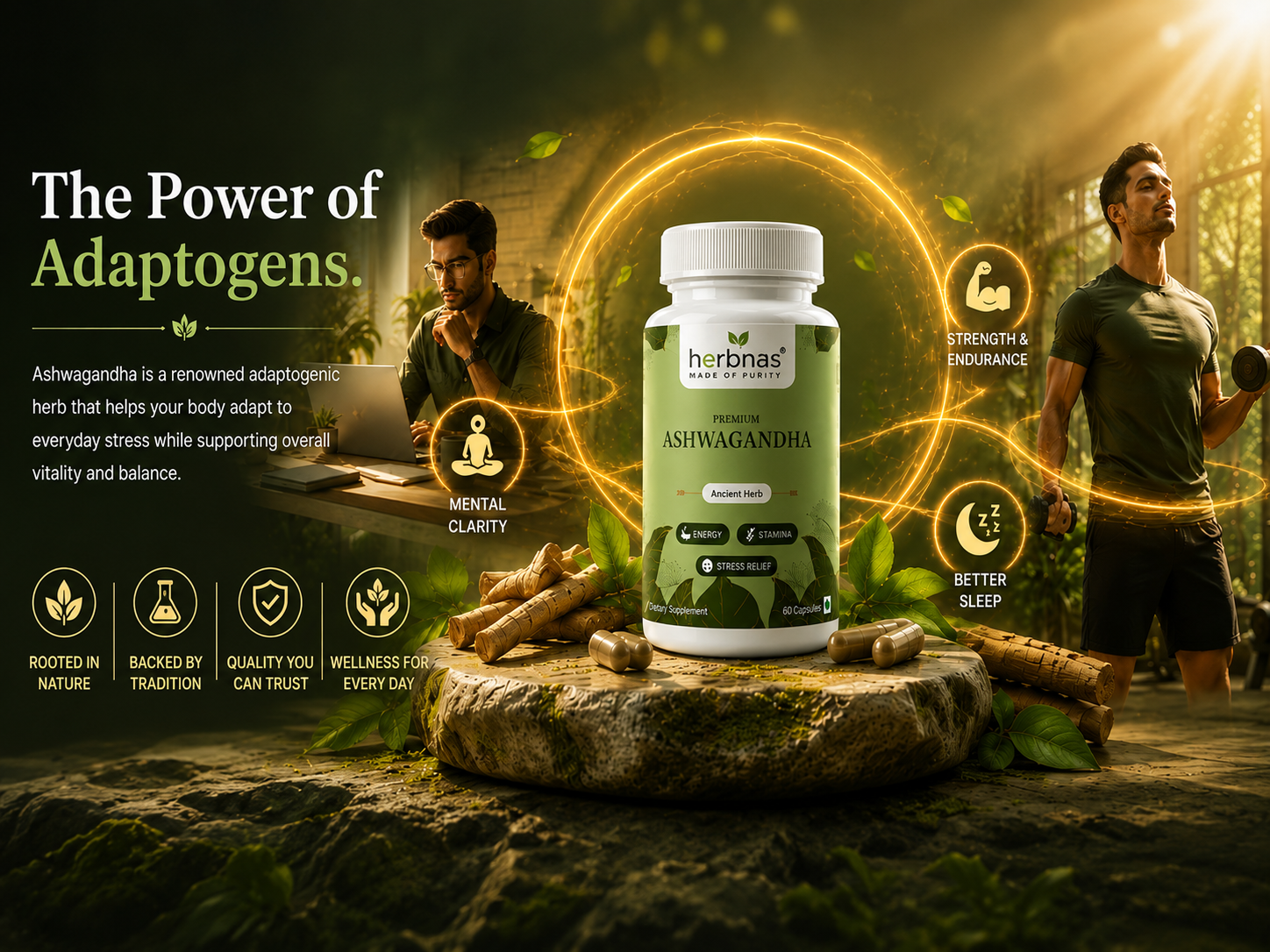 A bottle of Harbnas Ashwagandha dietary supplement