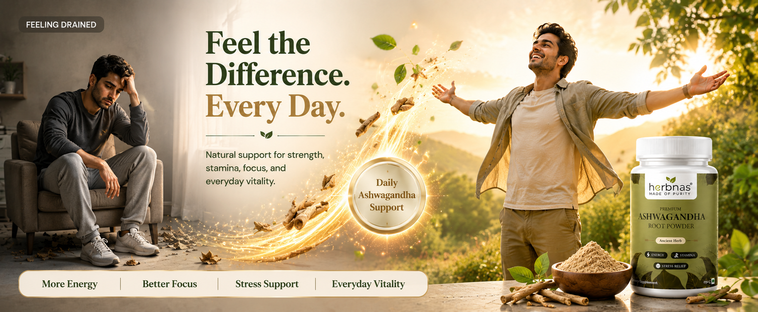 A promotional banner for Hibrainsha Ganja capsules, showing a man in a relaxed outdoor setting on the right and a man looking depressed on the left, with a bottle of the product and a bowl of powder in the foreground.