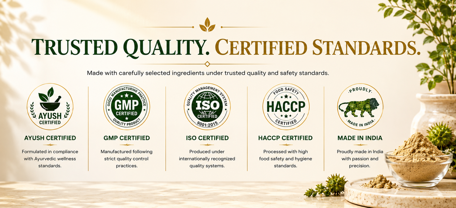 A product marketing banner for a spice blend, featuring the text 'TRUSTED QUALITY. CERTIFIED STANDARDS.