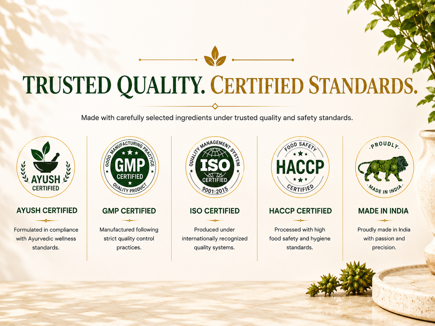 A promotional graphic with the headline 'TRUSTED QUALITY. CERTIFIED STANDARDS.