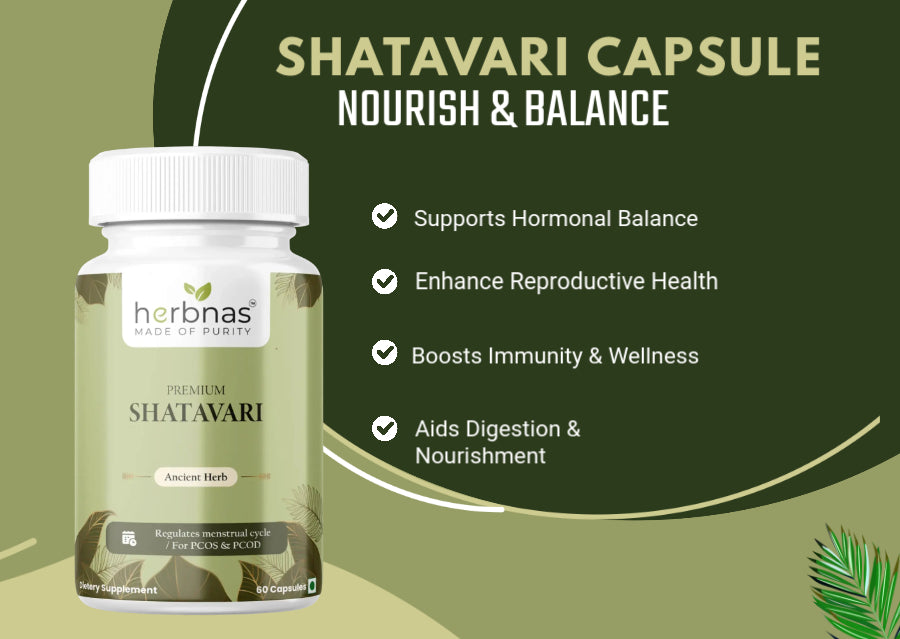 Shatavari Capsules Benefits – Boosts Fertility, Enhances Lactation & Supports Stress Relief – Herbnas